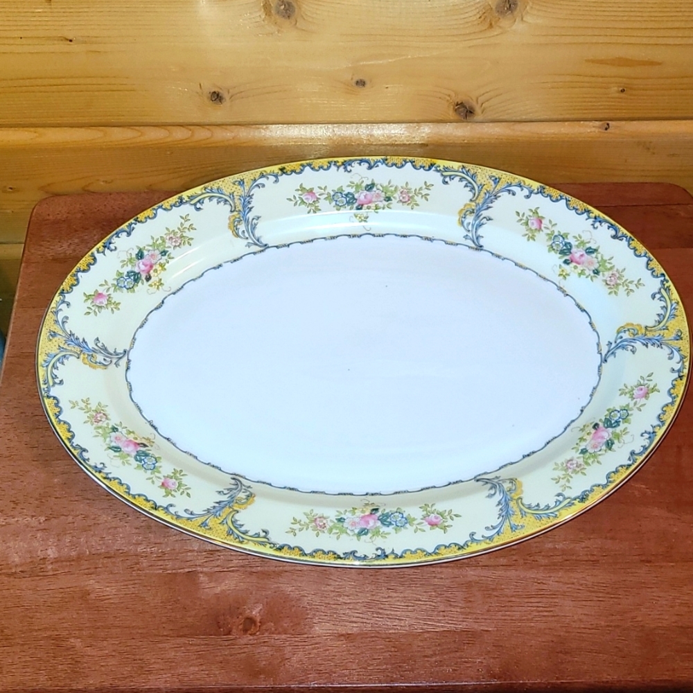 Vintage Meito China of Japan Large Dinner Platter Serving Tray Pink Rose Roses